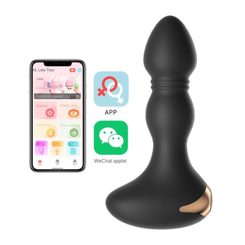 Vibrador prostático negro con control por app y WeChat.