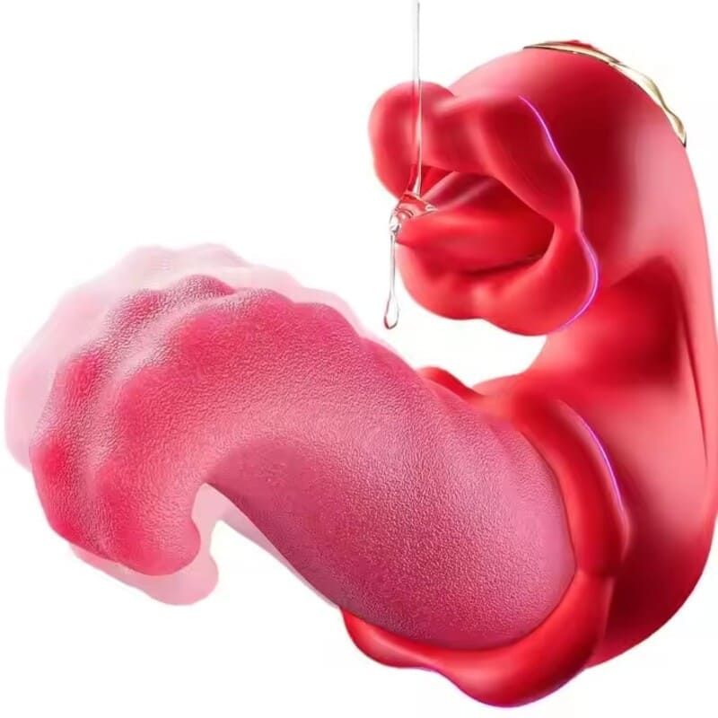 Vibrador lengua roja con movimiento y textura realista.